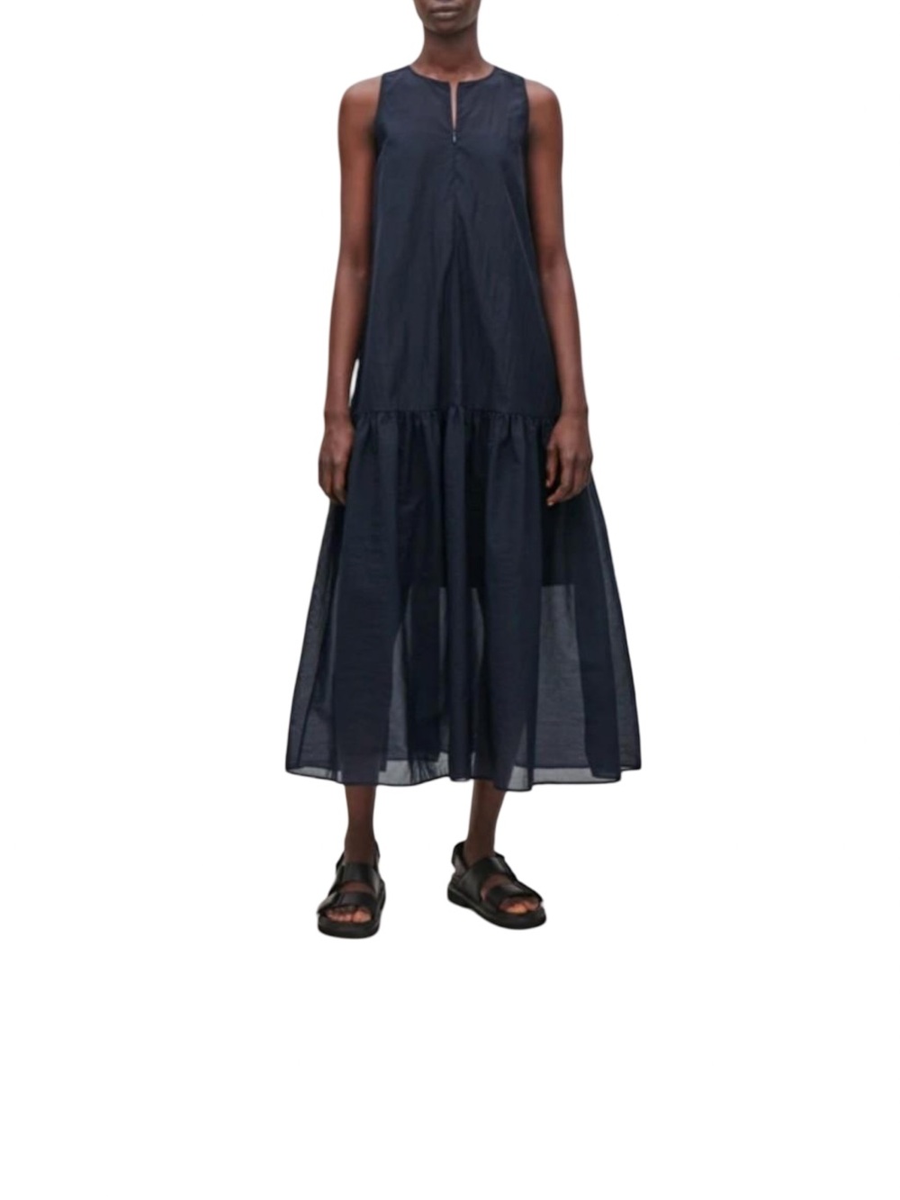 COS Navy is Blue Tiered Maxi Double- layer Dress